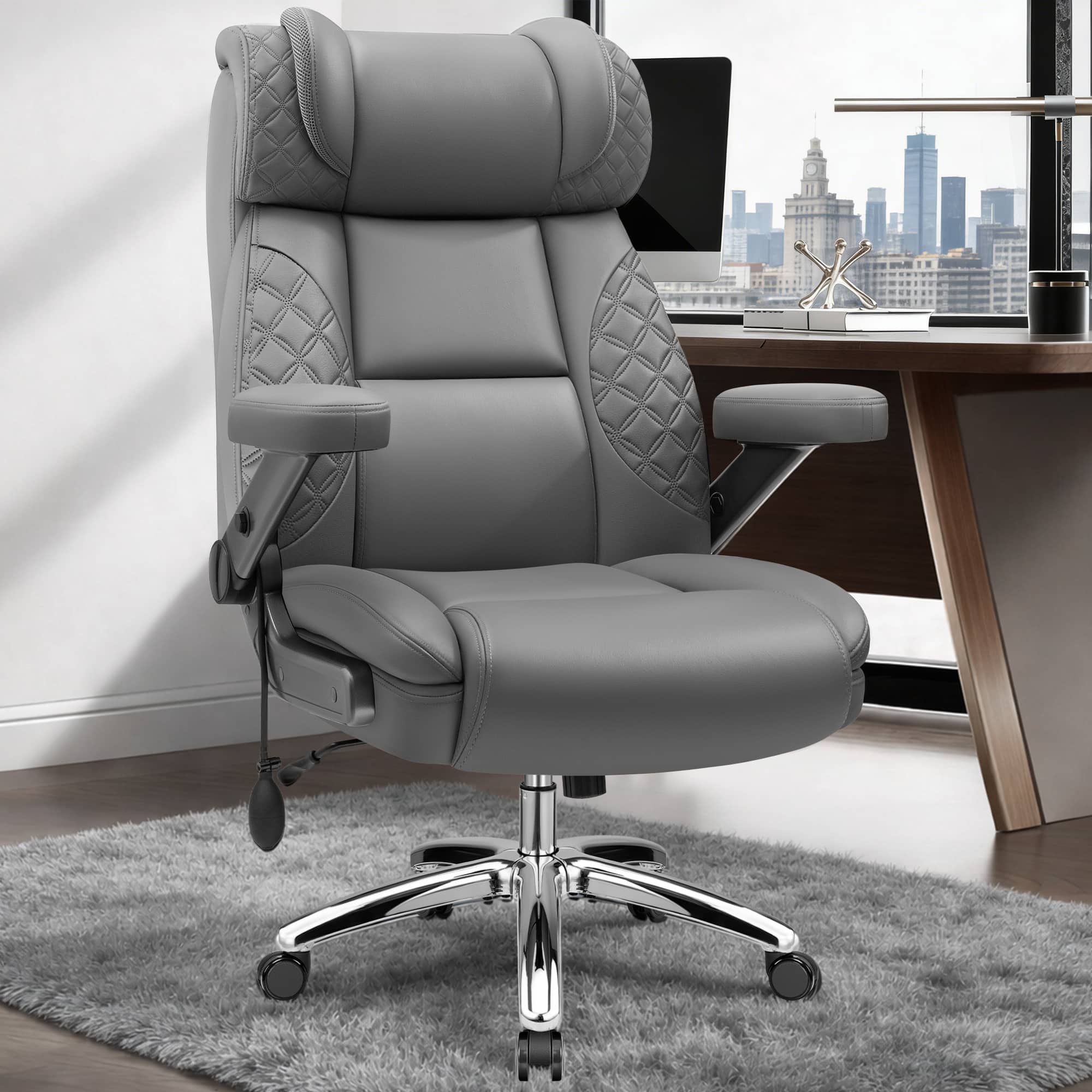 Brick Attic - 500lbs Big&Tall Executive Office Chair,High Back Ergonomic Computer Chair with Adjustable Lumbar Support &5D Flip Arms - Gray