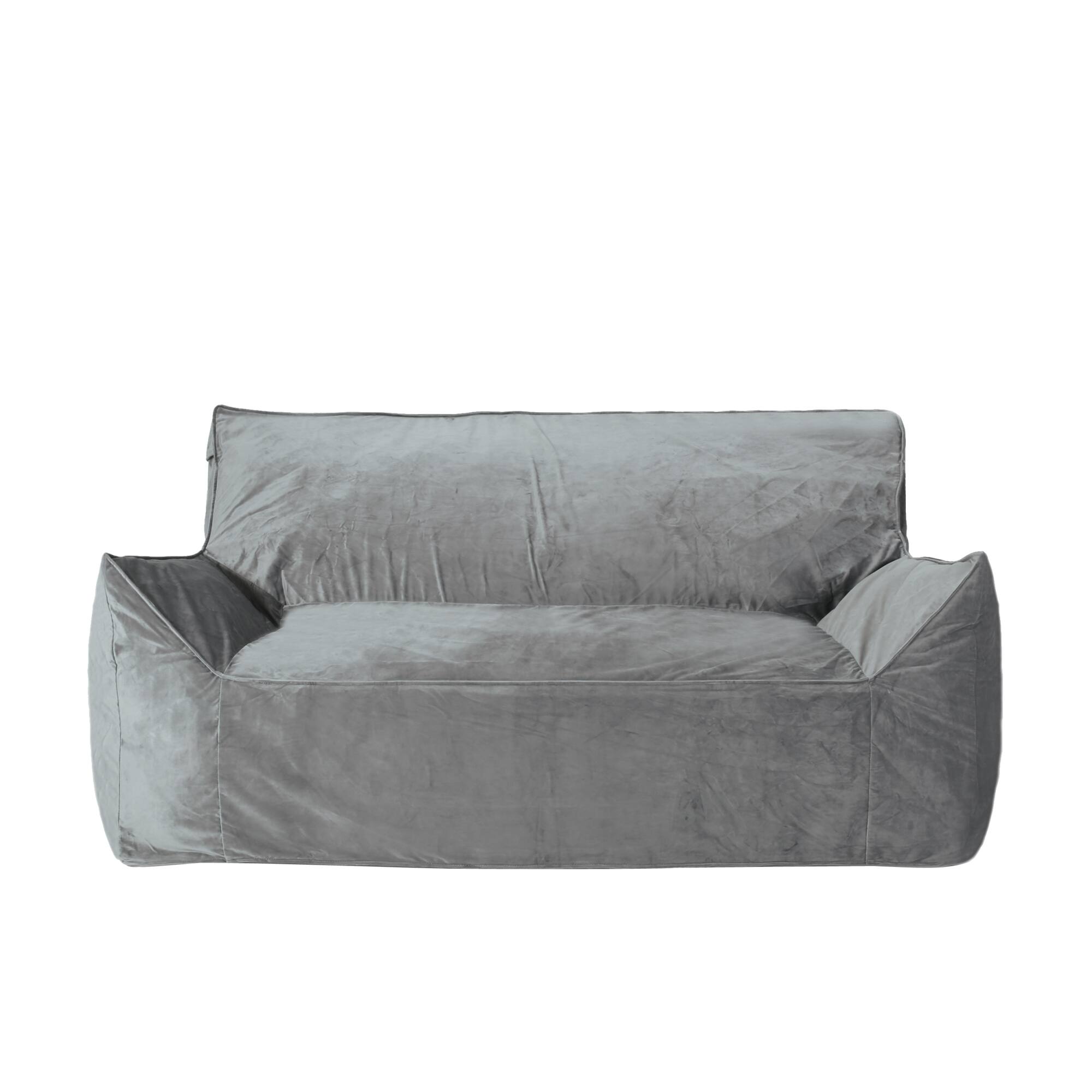 Angle. GOODSILO - Premium Oversized Velvet Bean Bag Chair with Armrests for Ultimate Comfort and Style - Gray.