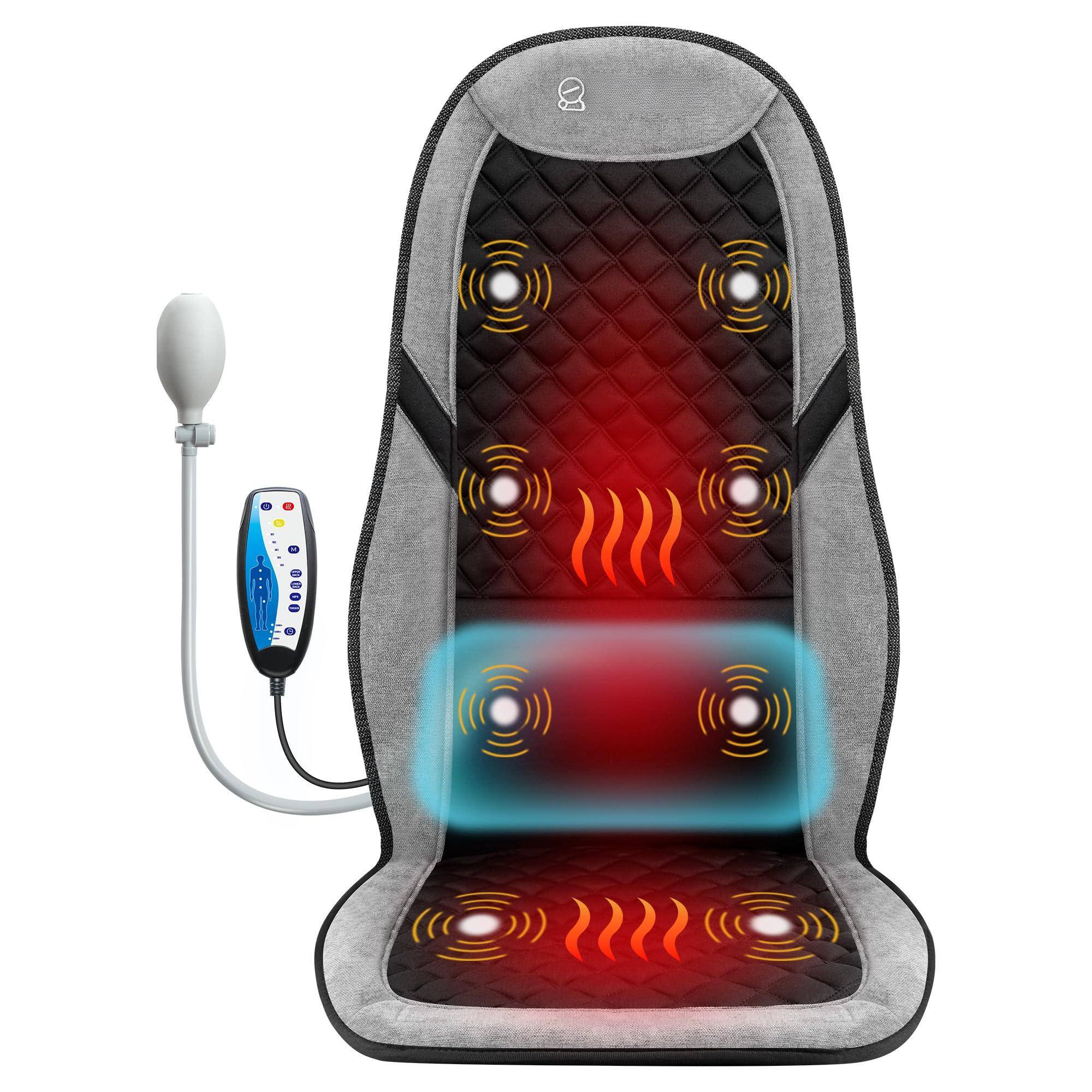 Fabibe - Back Massager with Heat, Massage Seat Cushion for Chair with 10 Vibration Motors, Adjustable Lumbar Support - Seat Cushion-Classic Black