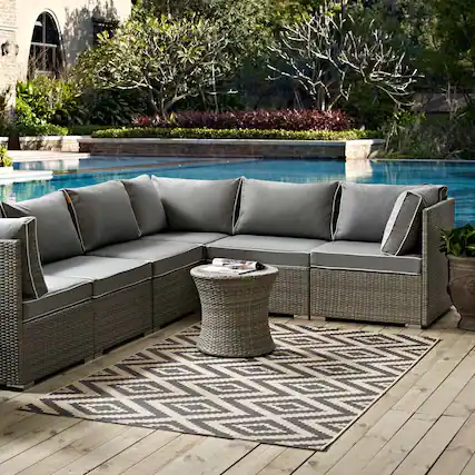 Front. Modway - Jagged Geometric Diamond Trellis Indoor and Outdoor Area Rug - Gray and Beige.