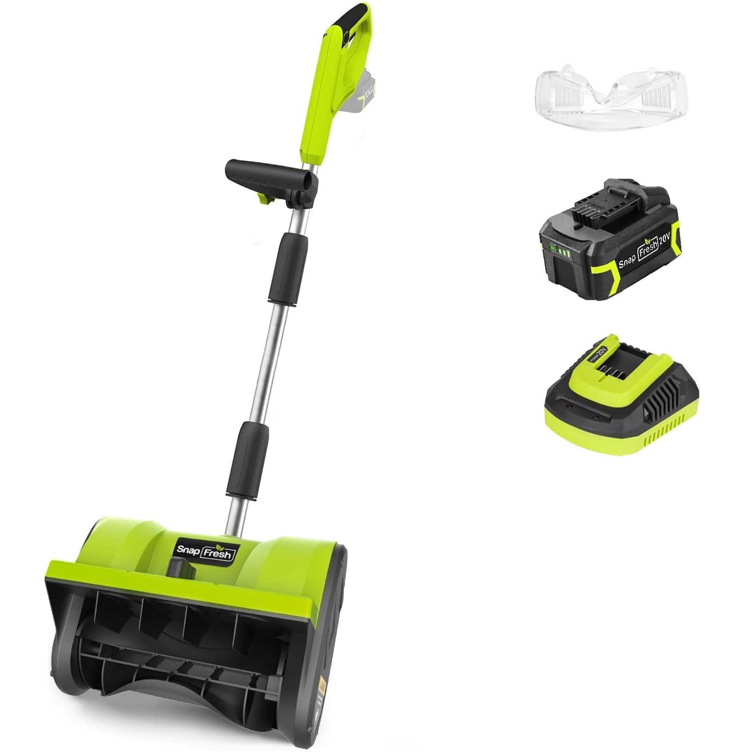 SnapFresh - 20V Cordless Snow Shovel 12 Inch Electric Thrower with Adjustable Handle and 4.0Ah Battery - Green