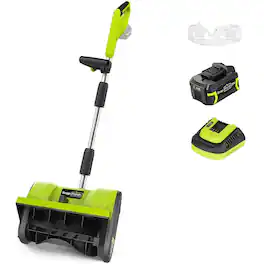 SnapFresh - 20V Cordless Snow Shovel 12 Inch Electric Thrower with Adjustable Handle and 4.0Ah Battery - Green
