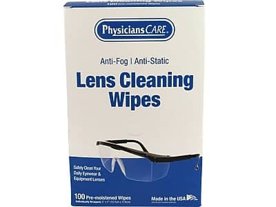 Physicians CARE  
Anti-Fog | Anti-Static  
Lens Cleaning Wipes  

Safely Clean Your Daily Eyewear & Equipment Lenses  

100 Pre-moistened Wipes  

Made in the USA