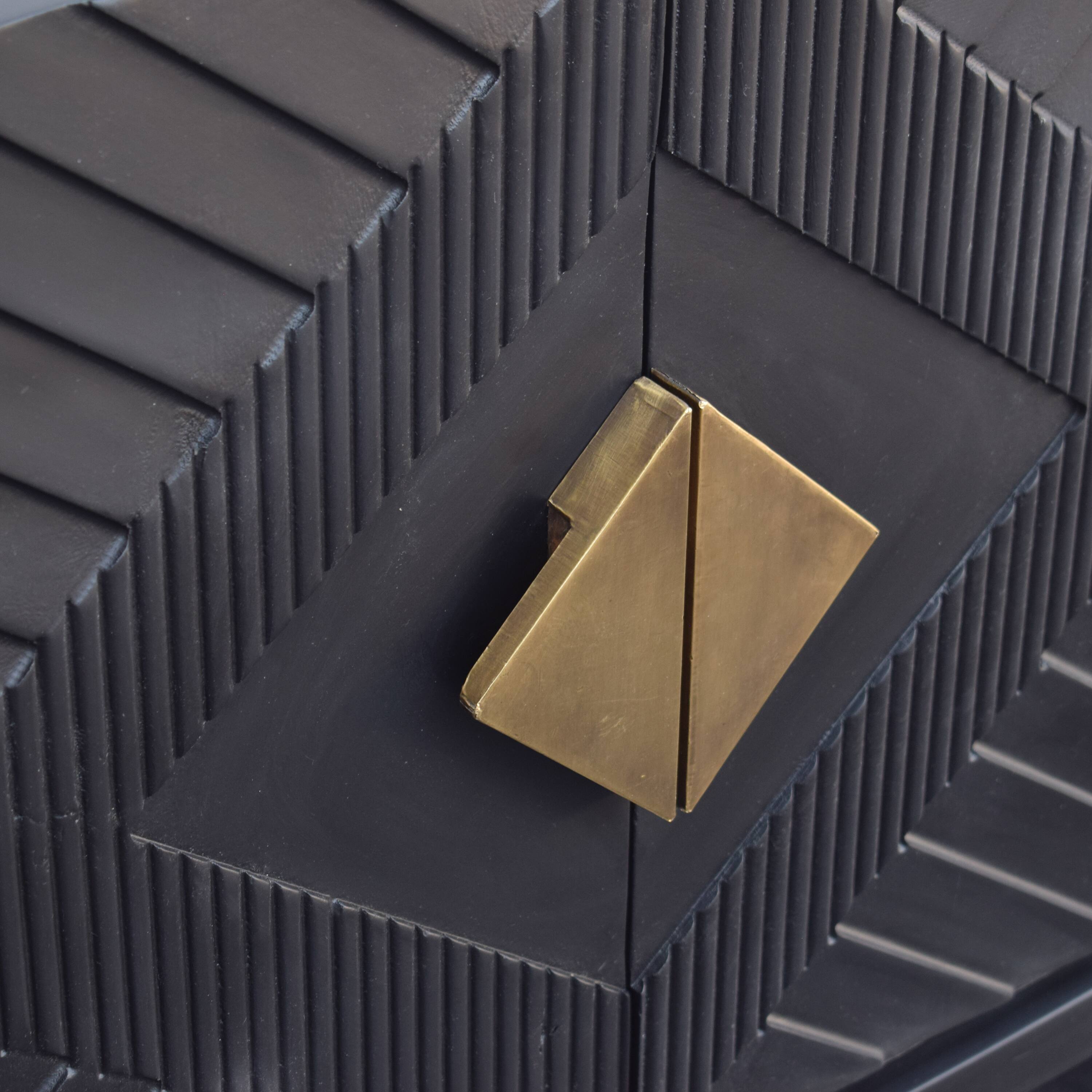 Alt View 4. Manhattan Lane - Abiel 55 Inch Sideboard Buffet Console with 2 Door Cabinet, Brass Coated Diamond Cut Handles - Black.