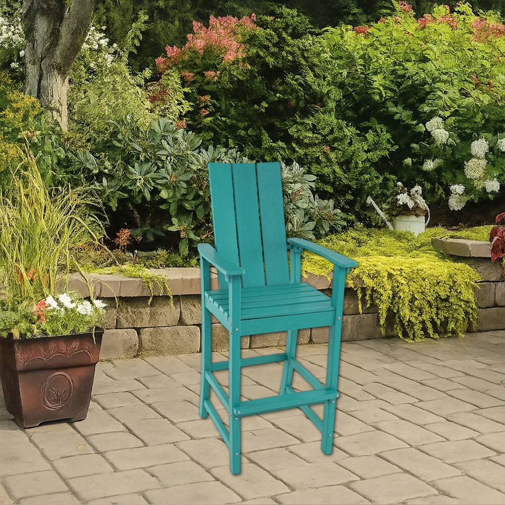 Front. Hivvago - Outdoor High Adirondack Bar Chair with Backrest for Patio or Backyard - Turquoise.