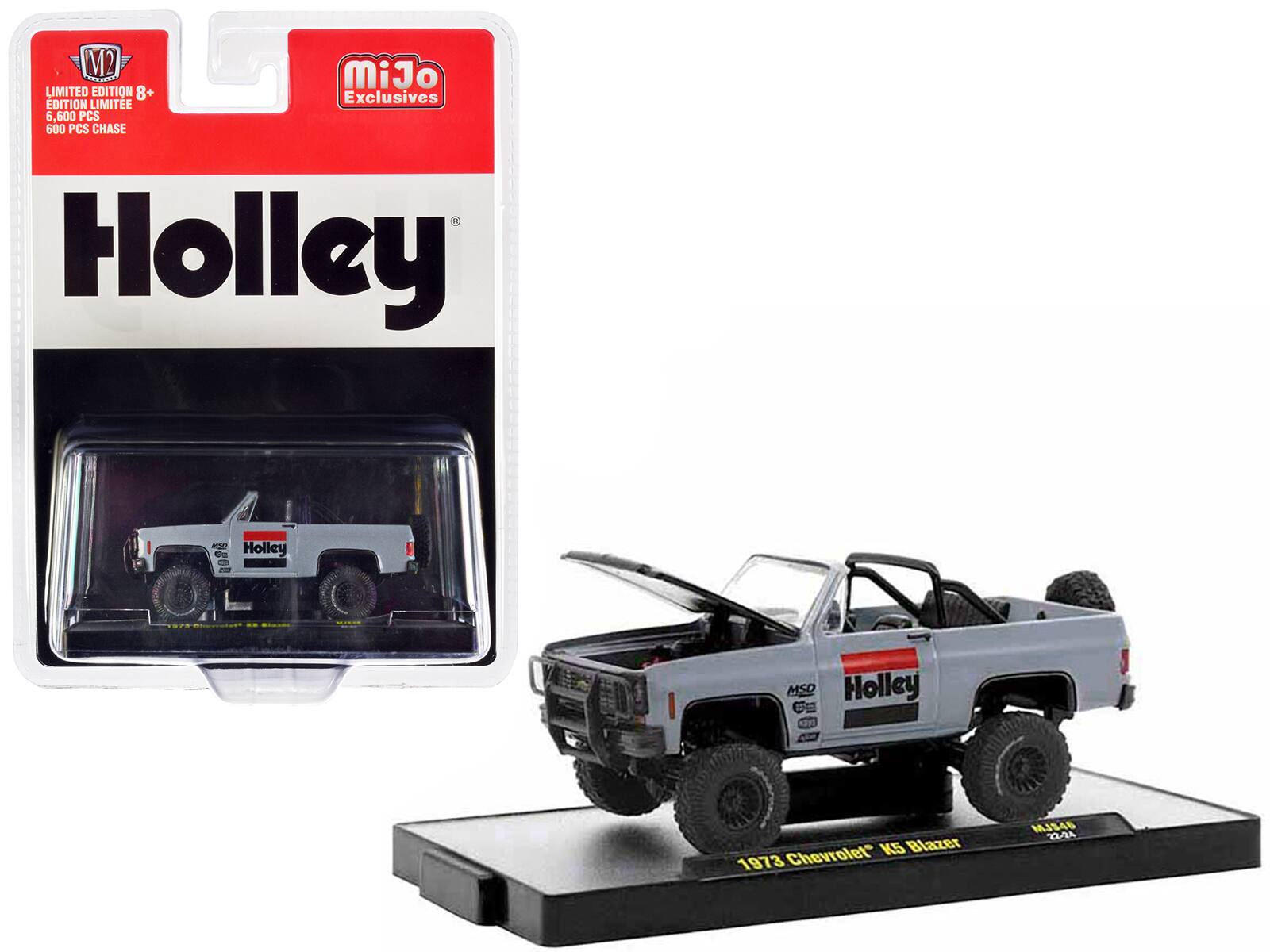 M2 - 1973 Chevrolet K5 Blazer Open Top "Holley" Hood Limited Edition to 6600 pieces Worldwide 1/64 - Gray With Black