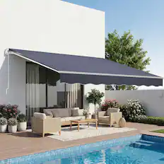 Front. VEVOR - Manual Retractable Awning, 13.1' x 9.8' Outdoor Patio Awning Retractable Sun Shade, Patio Door Window Water-Resistant - Dark Gray.
