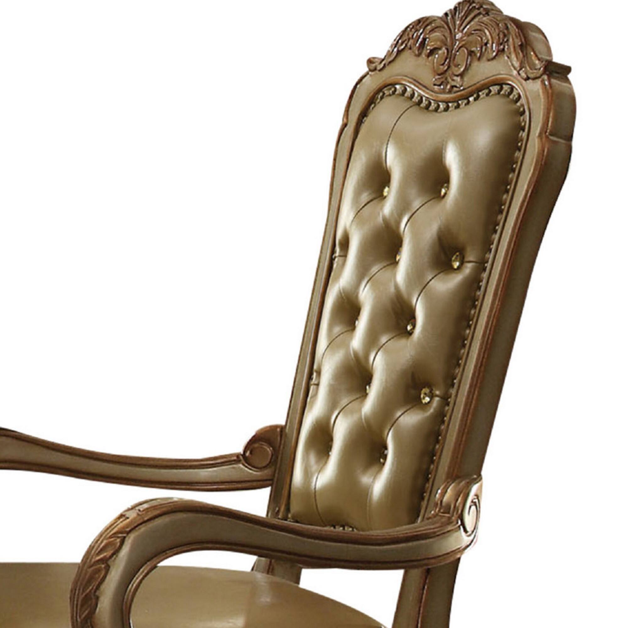 Alt View 2. Manhattan Lane - Leatherette Upholstered Arm Chair with Intricate Carvings, Set of 2 - Gold.