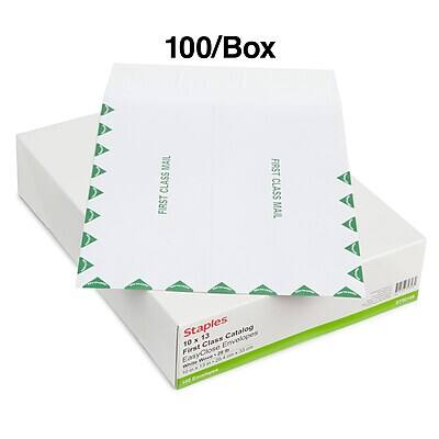 100/Box  
FIRST CLASS MAIL  
Staples  
13 Envelopes  
Catalog  
First Class Mail  
EasyClose  
10 x 13"