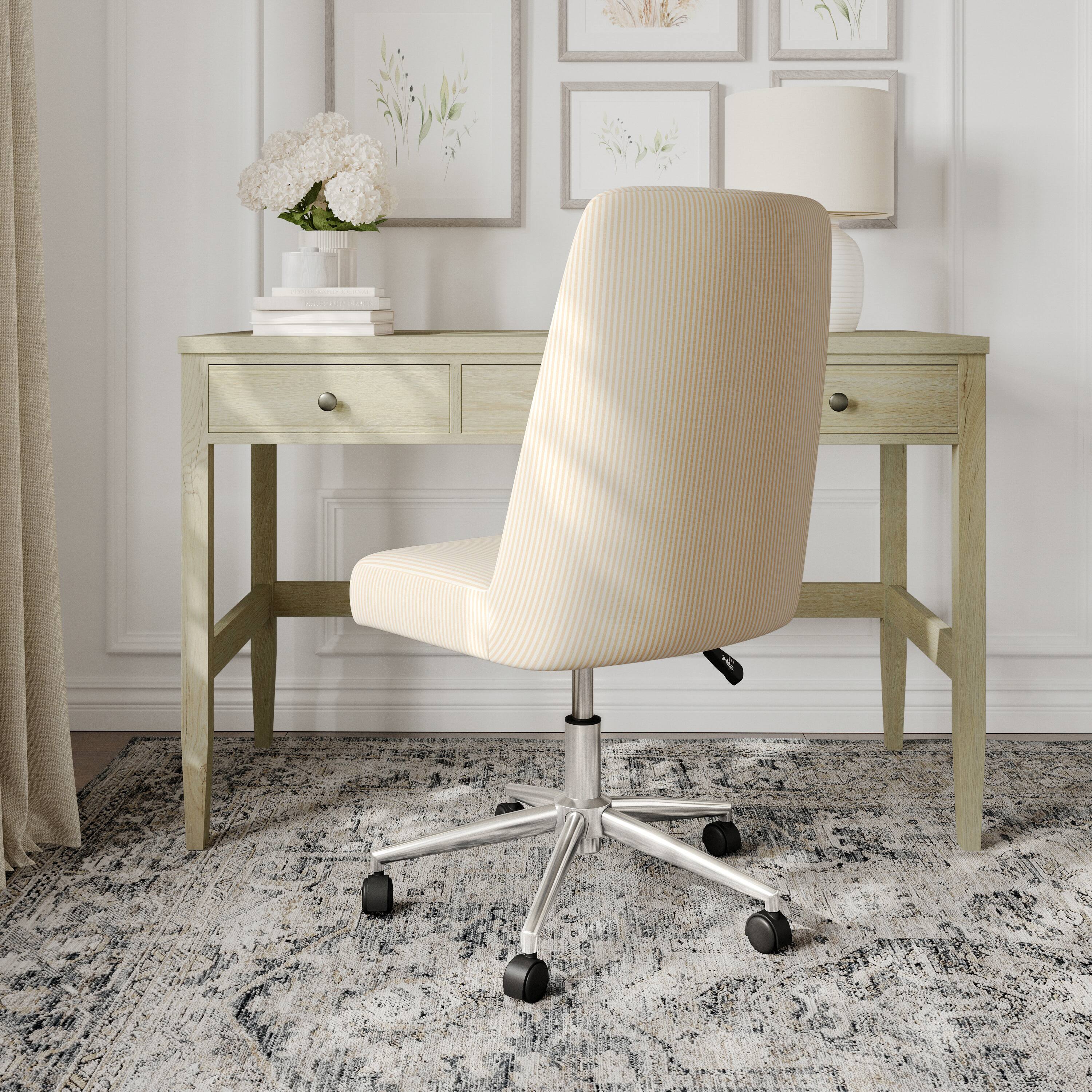 Alt View 4. Martha Stewart - Maeve Upholstered Height Adjustable Swivel Home Office Chair - Beige Stripe Fabric/Polished Nickel Frame.