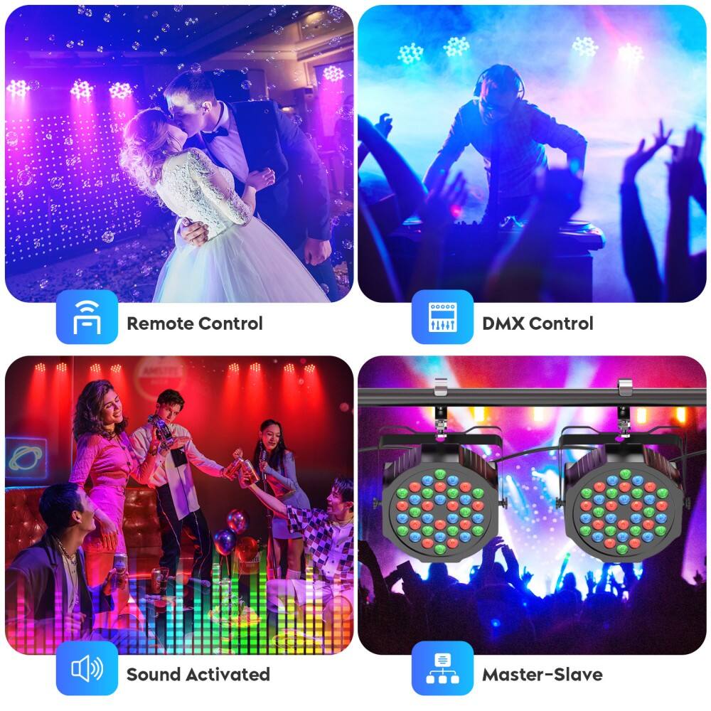 - Remote Control
- DMX Control
- Sound Activated
- Master-Slave