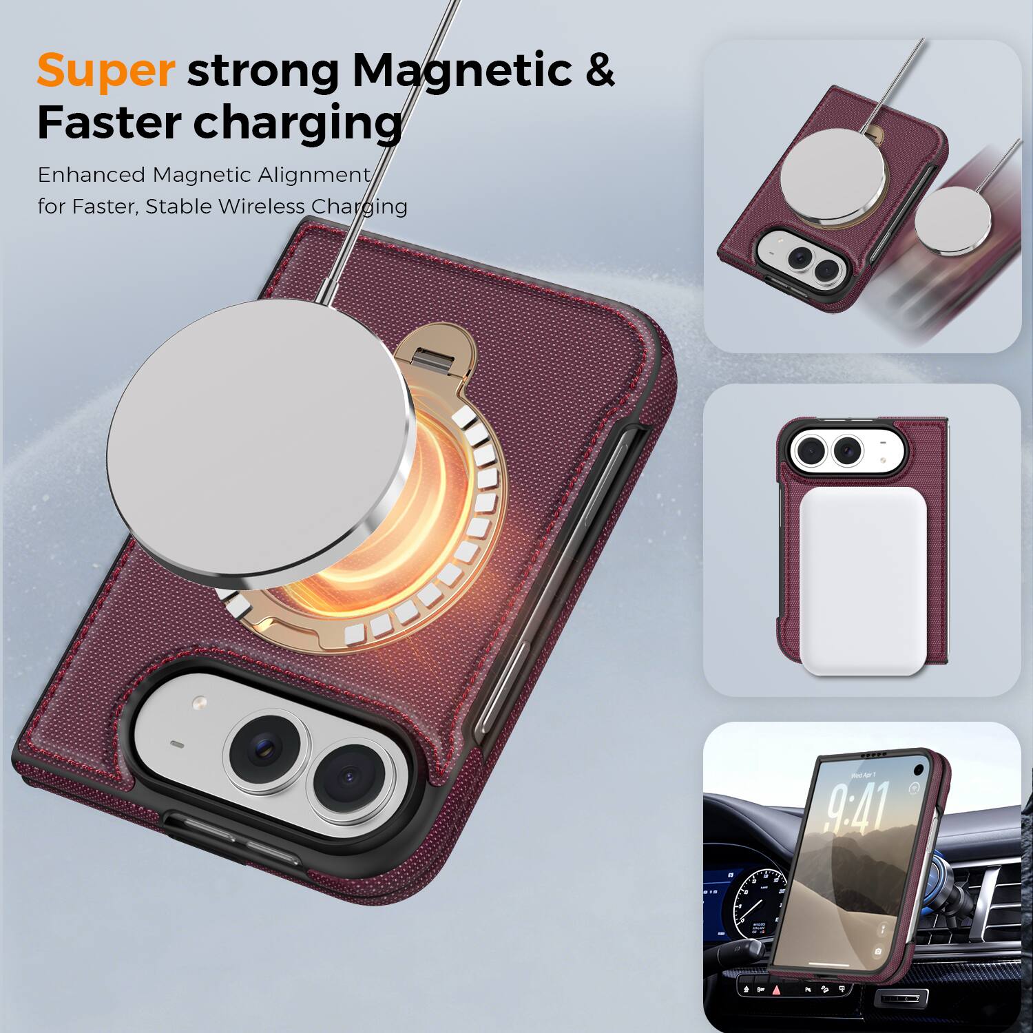 Super strong Magnetic & Faster charging  
Enhanced Magnetic Alignment for Faster, Stable Wireless Charging