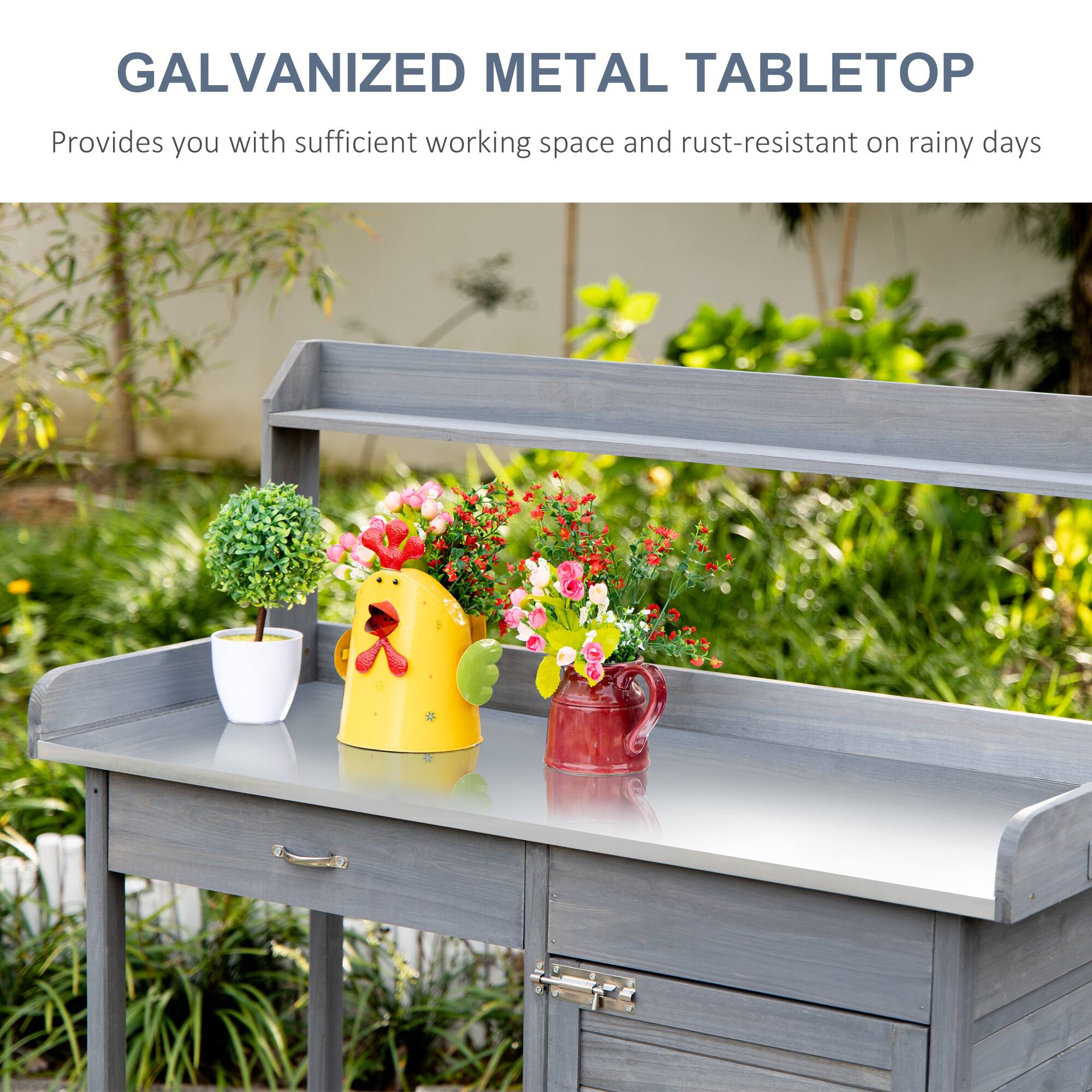 GALVANIZED METAL TABLETOP
Provides you with sufficient working space and rust-resistant on rainy days