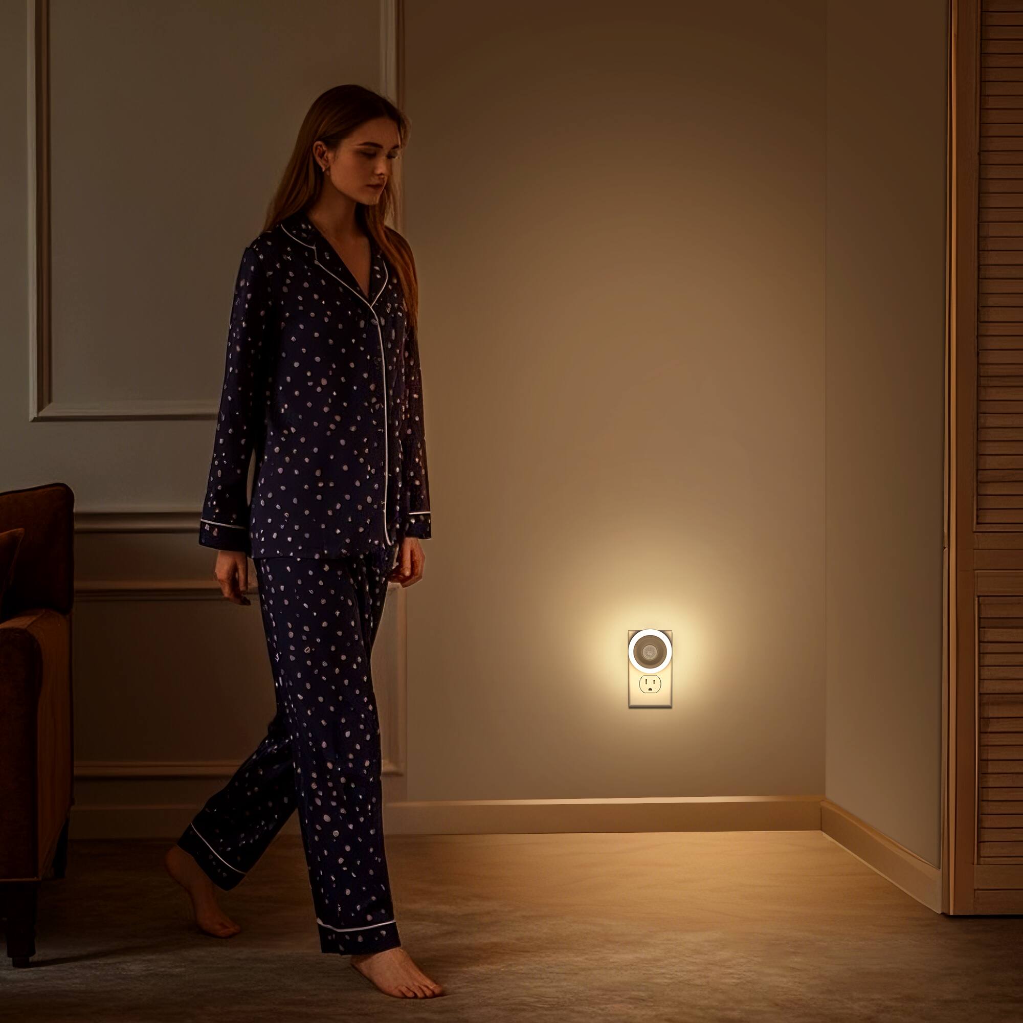 Alt View 3. Jandcase - JANDCASE 2-Pack 0.6W Plug-in Motion Sensor Night Light, 3000K Warm Glow, Compact Design, Non-, ON/OFF/AUTO Modes - White.