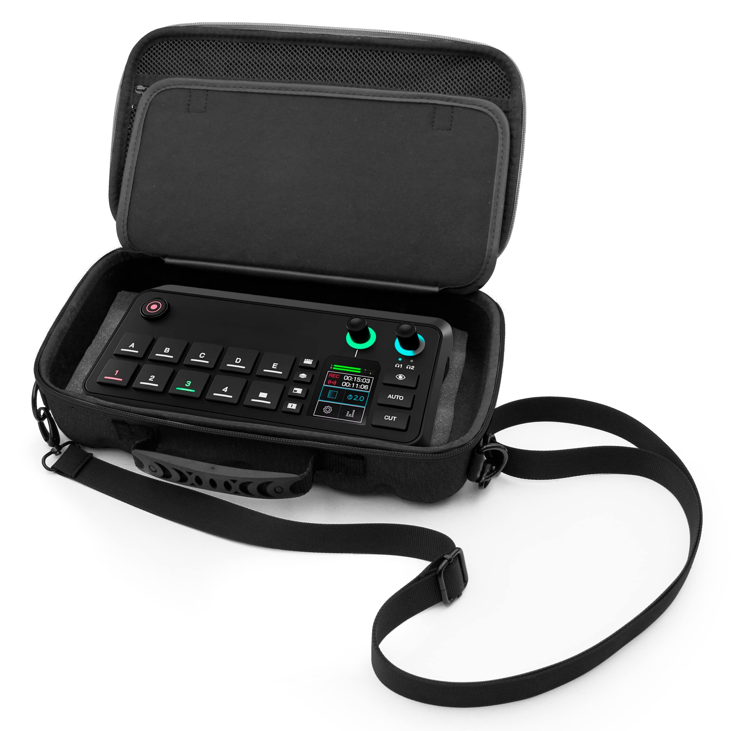 CASEMATIX - Travel Case for RODECaster Video S Console with Hard Shell, Foam Interior & Shoulder Strap - Black