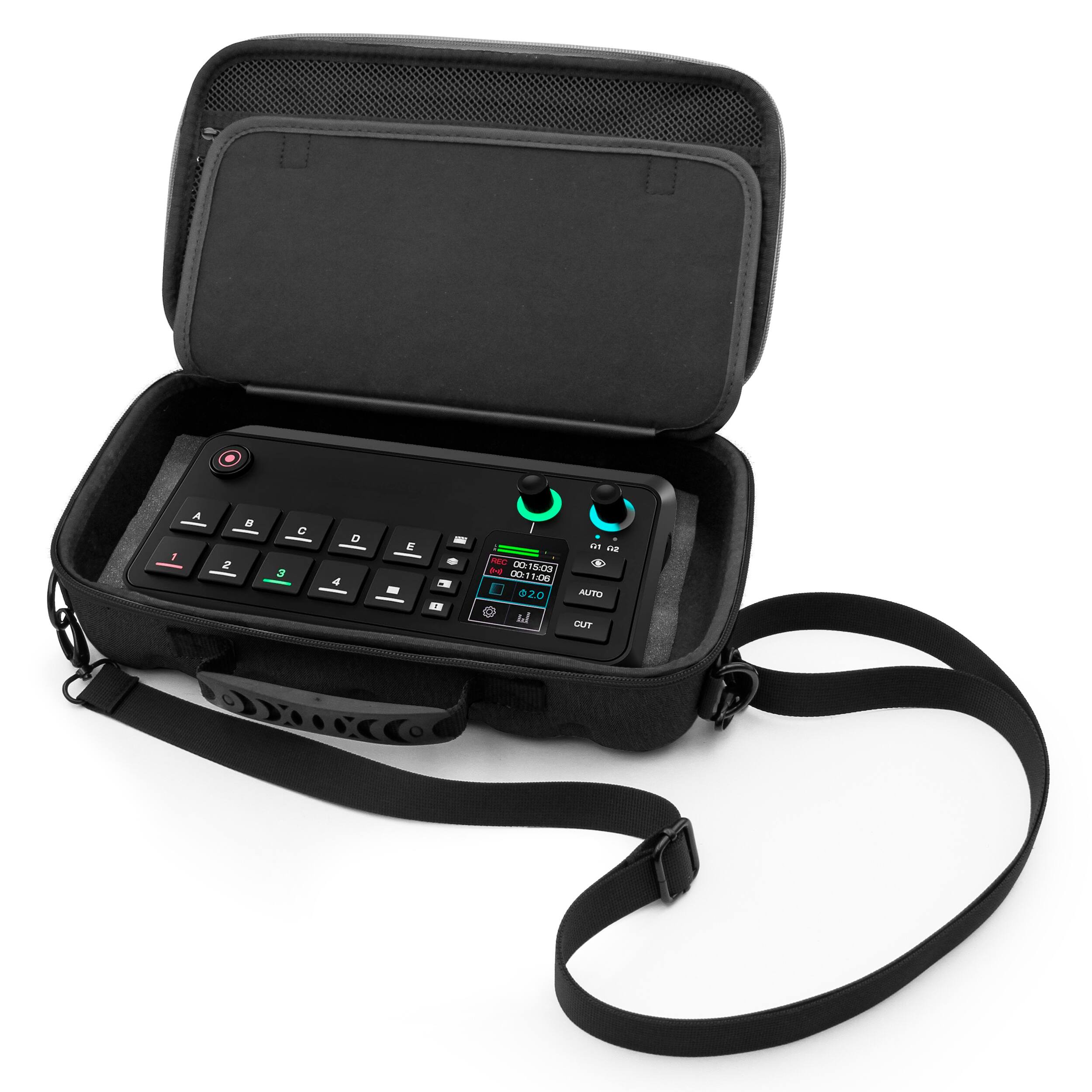 CASEMATIX - Travel Case for RODECaster Video S Console with Hard Shell, Foam Interior & Shoulder Strap - Black