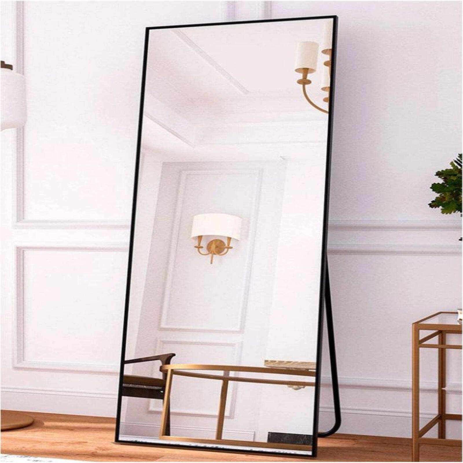 Back. HOMLUX - Full Length Rectangle Floor Mirror Black Aluminum Frame Free Standing Wall Mount for Bedroom Entryway.