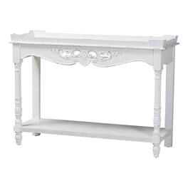 Baxton Studio - Rafferty Distressed Console Table - Vintage-Inspired Accent Table with Ornate Carved Apron and Lower Shelf - White