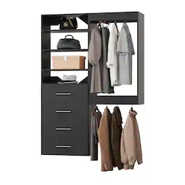 Roomtec - 58 in Black Modular Closet System Unit-Customizable Wall Mounted Walk-In Closets for Bedroom or Walk-in Closet - Black