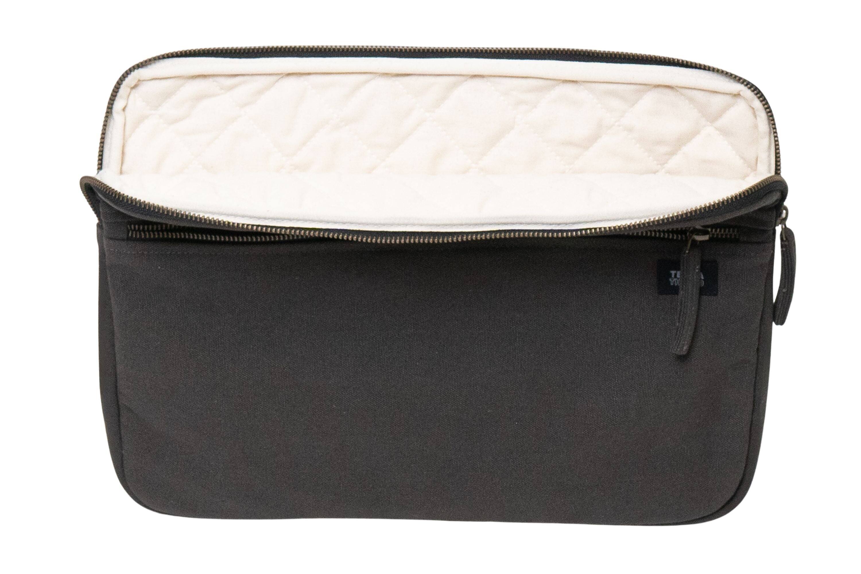 Angle. Terra Thread - Organic Cotton Laptop Sleeve 15 inches - Charcoal Grey.