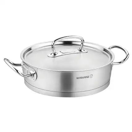 Front. Korkmaz - Korkmaz Proline Professional Series 3.1 Liter Stainless Steel Saute Pan with Lid in Silver - Silver.