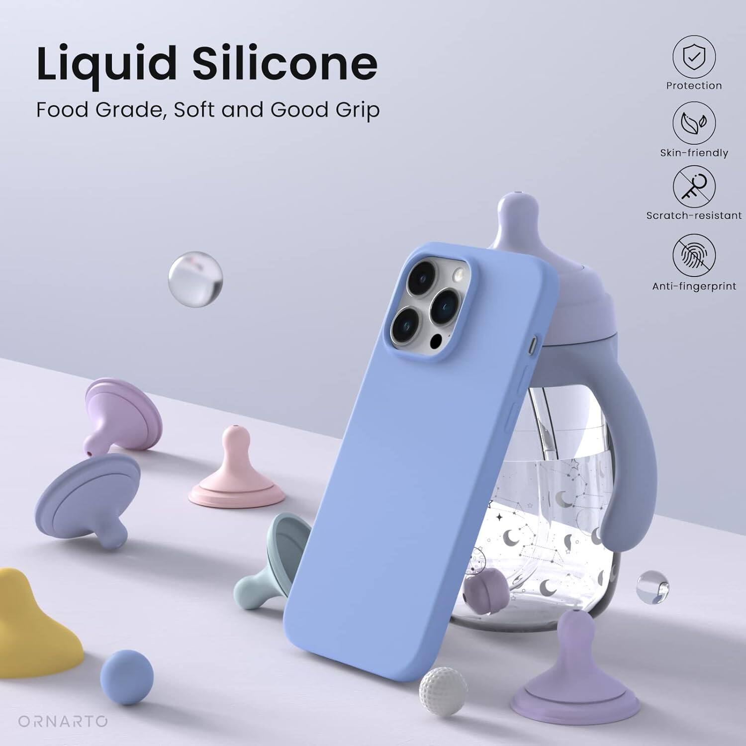 Liquid Silicone, Food Grade, Soft and Good Grip, Protection, Skin-friendly, Scratch-resistant, Anti-fingerprint, ORNARTO