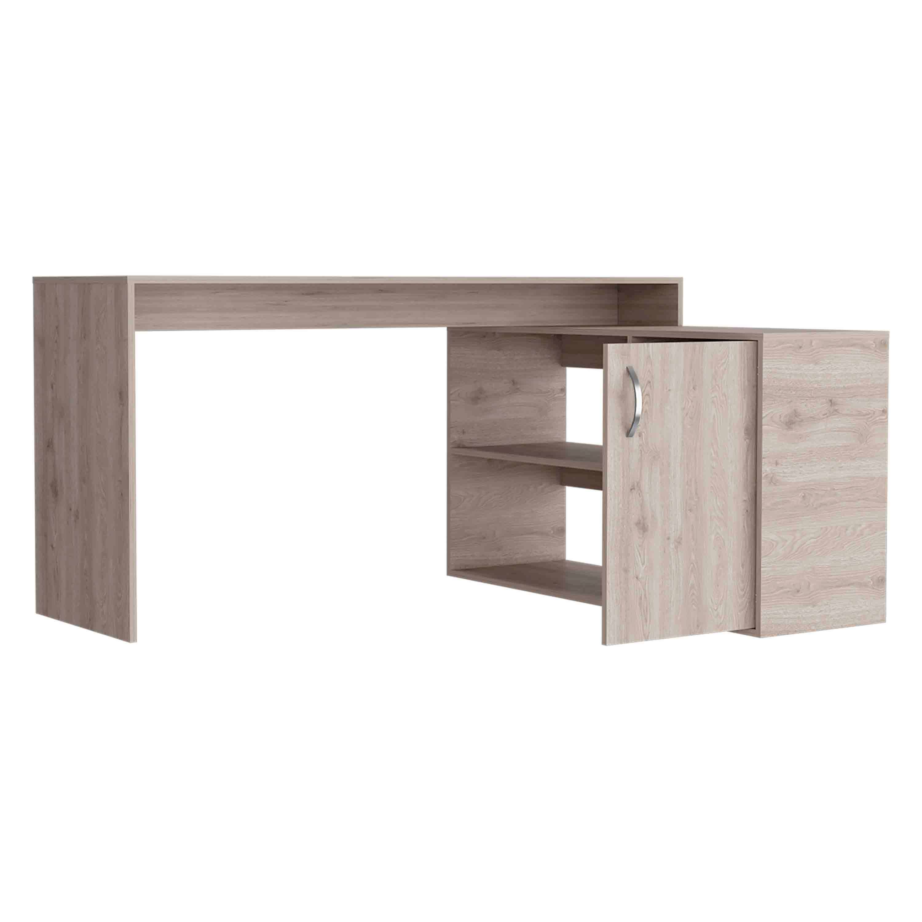 APRILSOUL - Antlia L-Shaped Writing Desk Two Shelves Single Door Cabinet - Beige+Light Natural