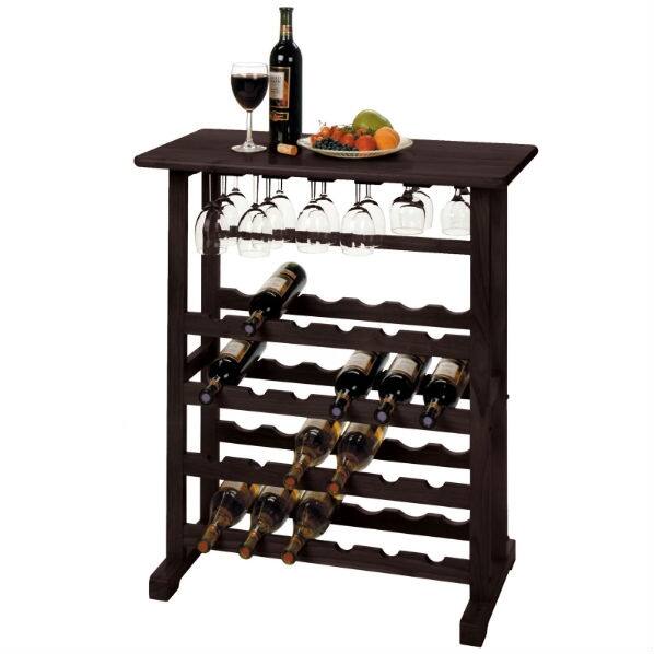 Angle. Hivvago - Floor-Standing Dark Espresso Brown 24-Bottle Wine Rack - Espresso.