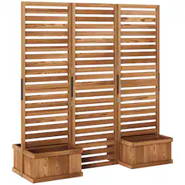 Outsunny - Wood Privacy Screen w/ 4 Planter Box - Natural Wood