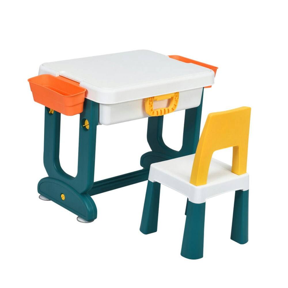 Front. Kadyn - 5-in-1 Kids Activity Table Set, Small Folding Table for Arts & Crafts, Snack Time, Homeschooling, Homework - Green.