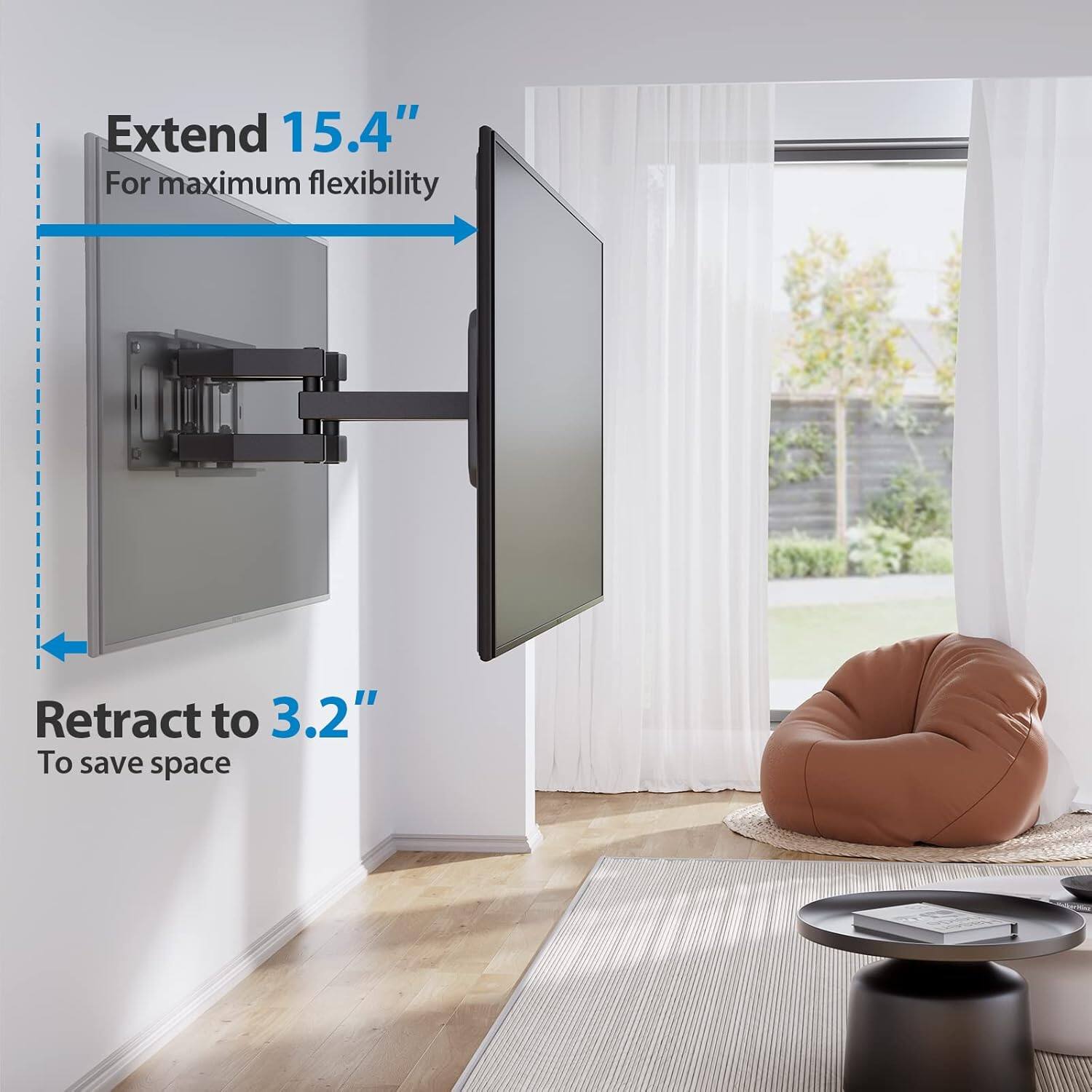Extend 15.4"  
For maximum flexibility  

Retract to 3.2"  
To save space
