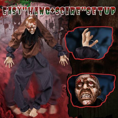 Alt View 3. Winado - 5FT Halloween Hanging Skeleton with Leg Movement, Scary Sounds for Indoor Outdoor Holiday Yard Door Party Decorations - Brown & Gray.