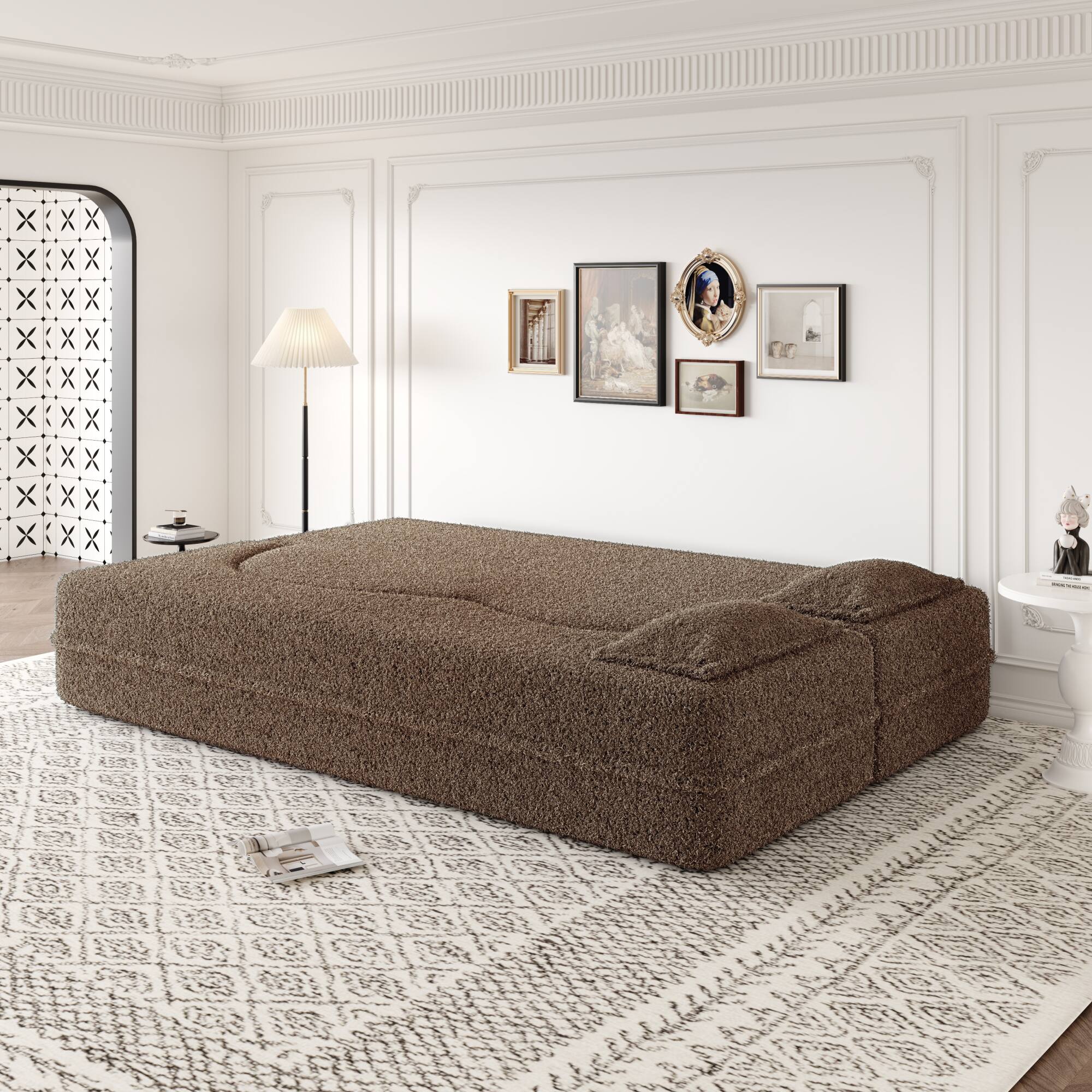 Back. GOODSILO - Convertible Floor Sofa Bed with 2 Pillows, Full Size Folding Mattress for Living Room and Guest Spaces - Brown.