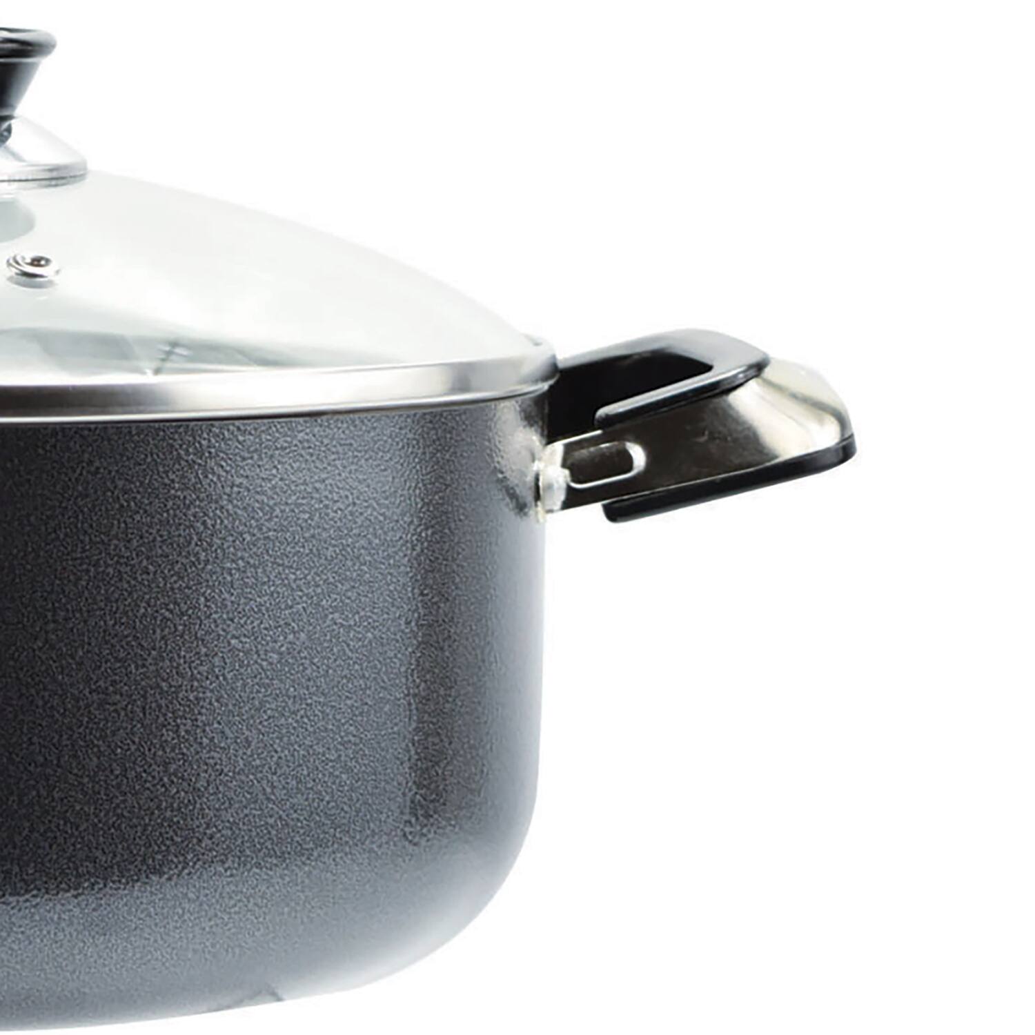 Back. EuroHome - 5-Qt Stock Pot with Glass Lid - Gray.
