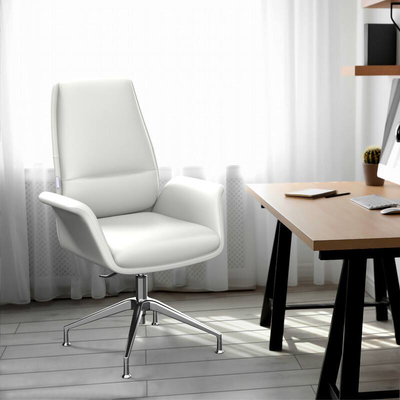 Angle. LeisureMod - Summit Ergonomic Office Chair with Faux Leather, Adjustable Height & Swivel for Home or Work - White.