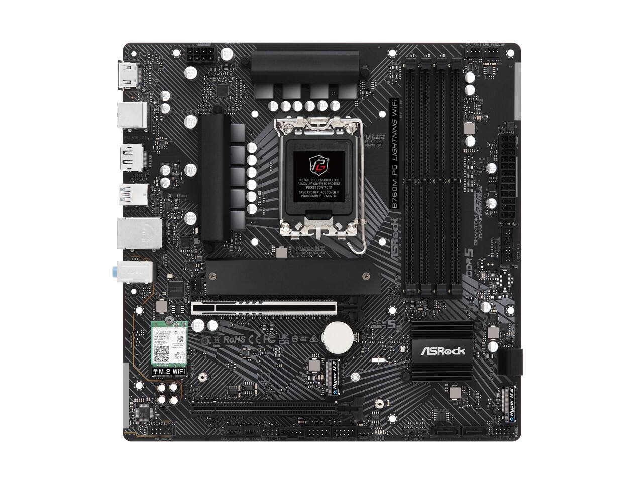i ny E 0IE 2 SSTALI PROCESSOR BEFORE MN JOVER N n SOUKE LONINLIS SAT AND ACE COVER PROCESSOR o EMNS Huper M:22 PCle Denkad WIFi - - aris 10/42 LIGHTNING PG 8760M ASRock b Son I PHANTOM DNIVO DDR 1 T0 + CN RoHS CE FC 5 ASRock M.2 WiFi 1** L J Huper H M.A7 Hyper
