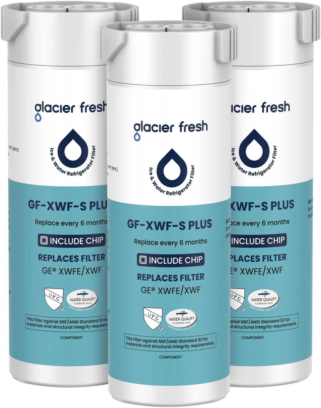 GLACIER FRESH - Water Filter Replacement for GE XWFE, XWF Refrigerator Filter(Built-in CHIP), NSF/ANSI 53, 3 Pack