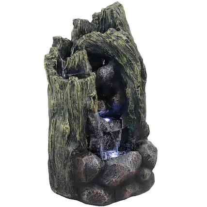 Front. Sunnydaze - Cavern of Mystery Waterfall Fountain with LED Lights - 28 in - Light Brown.