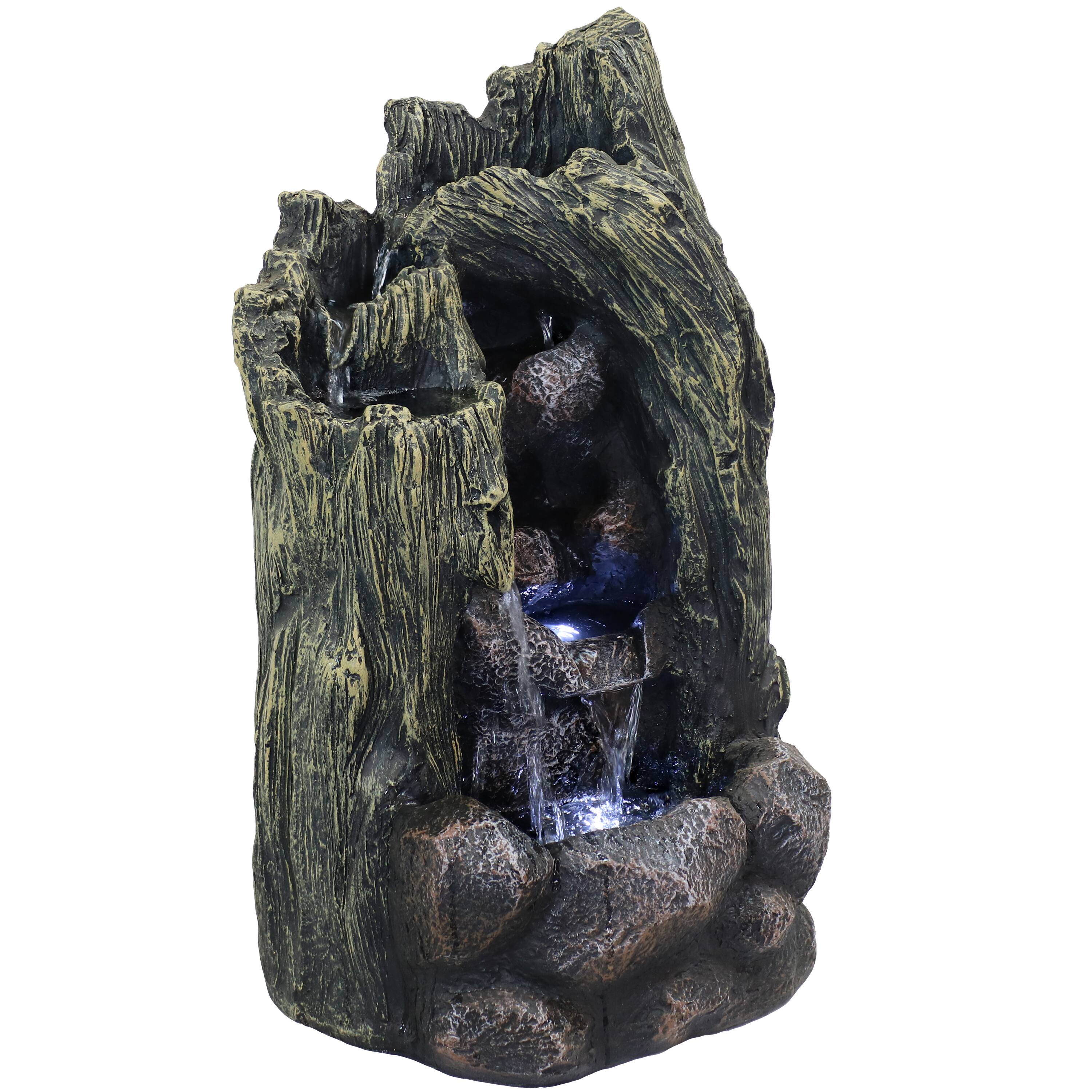 Front. Sunnydaze - Cavern of Mystery Waterfall Fountain with LED Lights - 28 in - Light Brown.