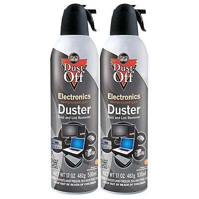Dust Off  
Electronics  
Compressed-gas Duster  
Dust and Lint Remover  

NET WT 17 OZ 482g 530ml  

KEEP OUT OF REACH OF CHILDREN