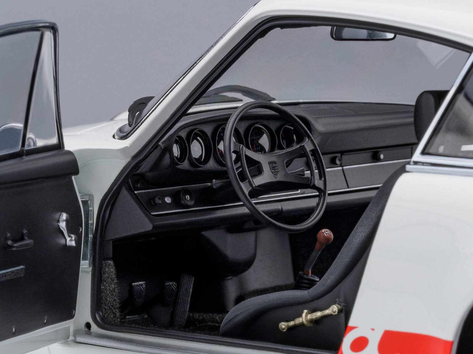 Alt View 4. Autoart - Porsche 911 Carrera 2.7 RS "The Circuit Wolf" White with Red Stripes & Wheels w/Hood Graphics 1/18 Model Car by Autoart.