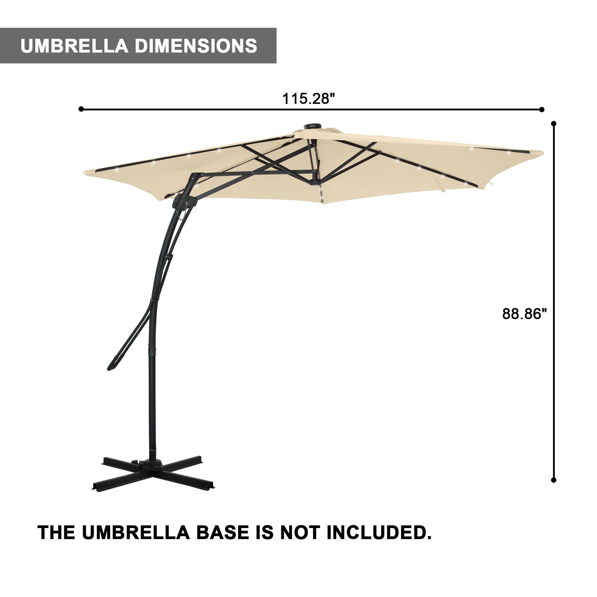 UMBRELLA DIMENSIONS  
115.28" x 88.86"  
THE UMBRELLA BASE IS NOT INCLUDED.