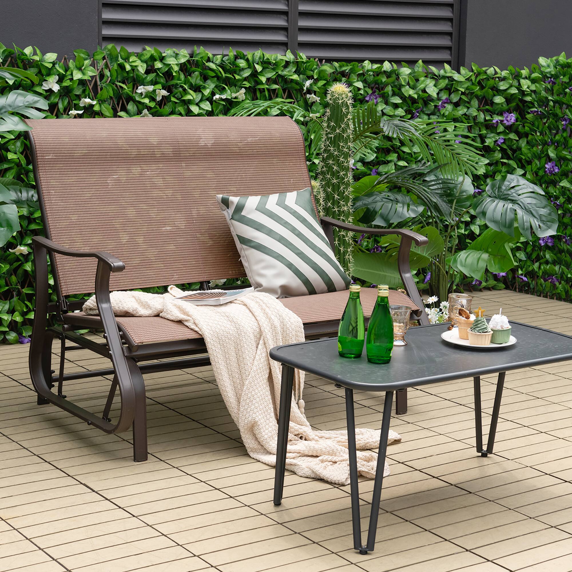 Alt View 2. Costway - Costway 2-Person Patio Swing Glider Bench Loveseat Rocking Chair High Back Deck - Brown.