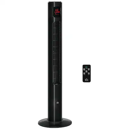 Front. Loheer - Loheer 46 Inch Oscillating Tower Fan with Remote, 3 Speed Freestanding Bedroom Cooling Fan, 12H Timer, Black.