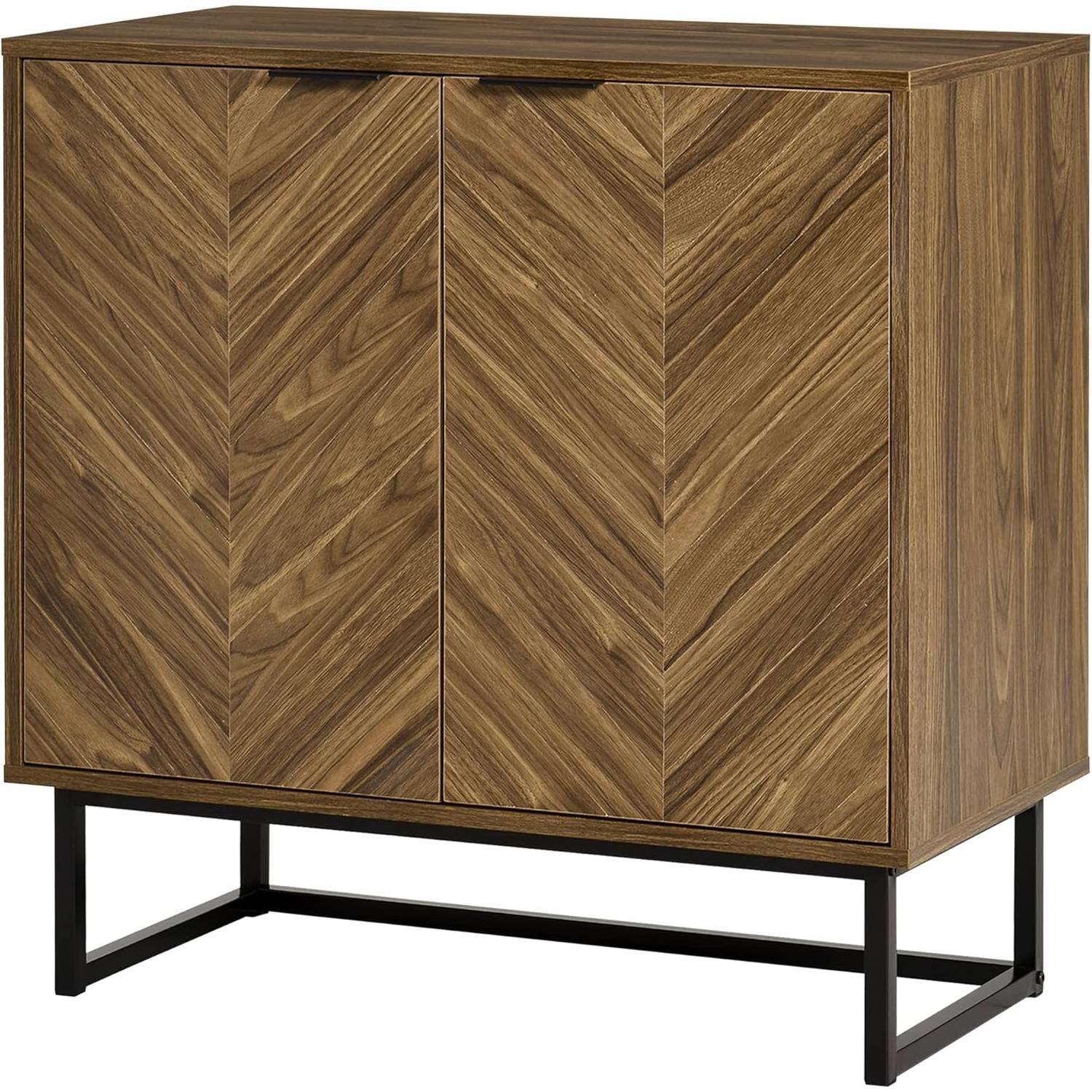 Front. Hivvago - Modern Entryway Sideboard Buffet Dining Storage Cabinet in Walnut Wood Finish - Walnut.