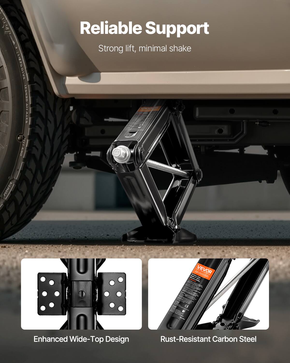 Reliable Support  
Strong lift, minimal shake  

Enhanced Wide-Top Design  

Rust-Resistant Carbon Steel