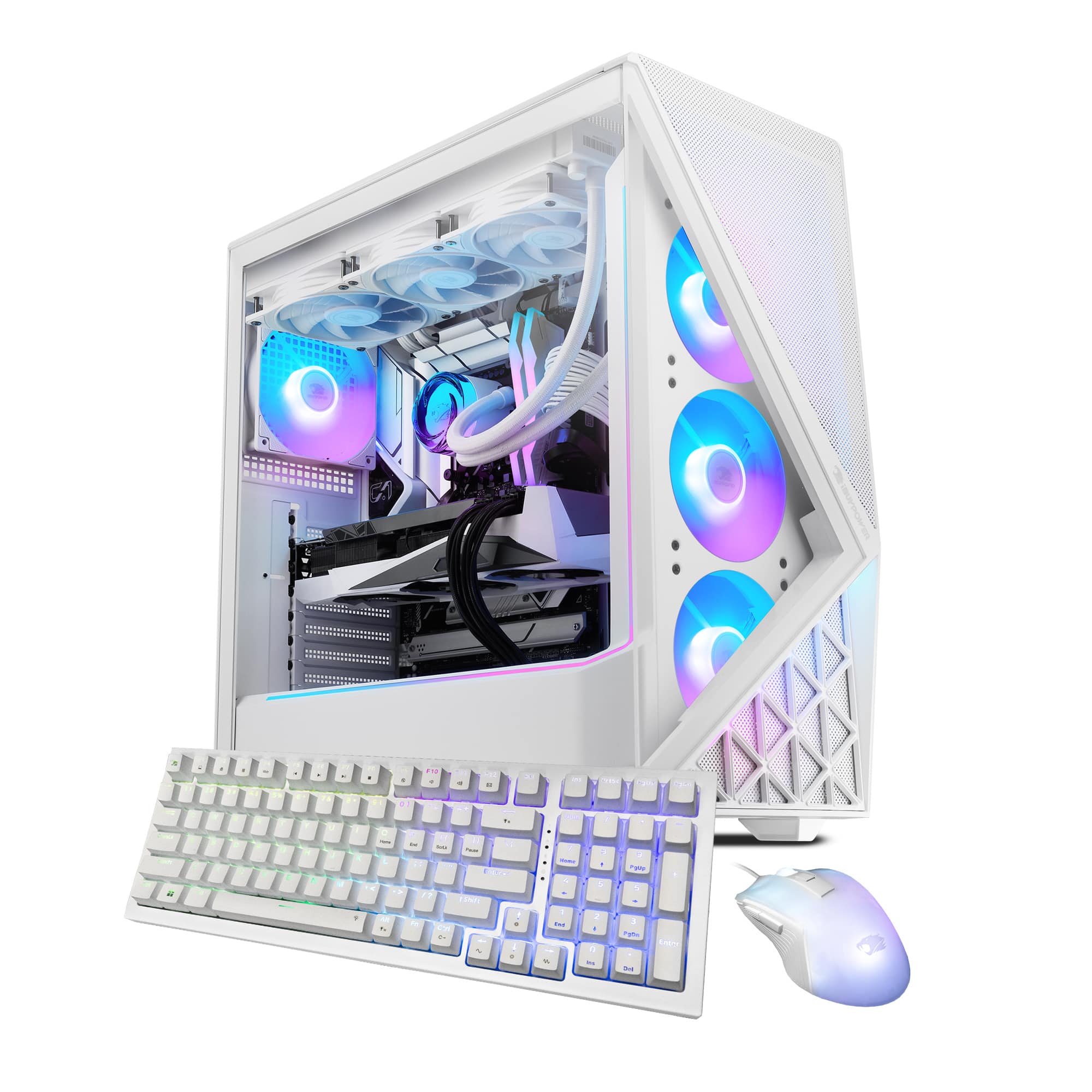 Front. iBUYPOWER - iBUYPOWER - Slate White Gaming Desktop PC- Intel Core Ultra 9 285K,NVIDIA GeForce RTX 5070 12GB,32GB DDR5 RGB,2TB NVMe - White.