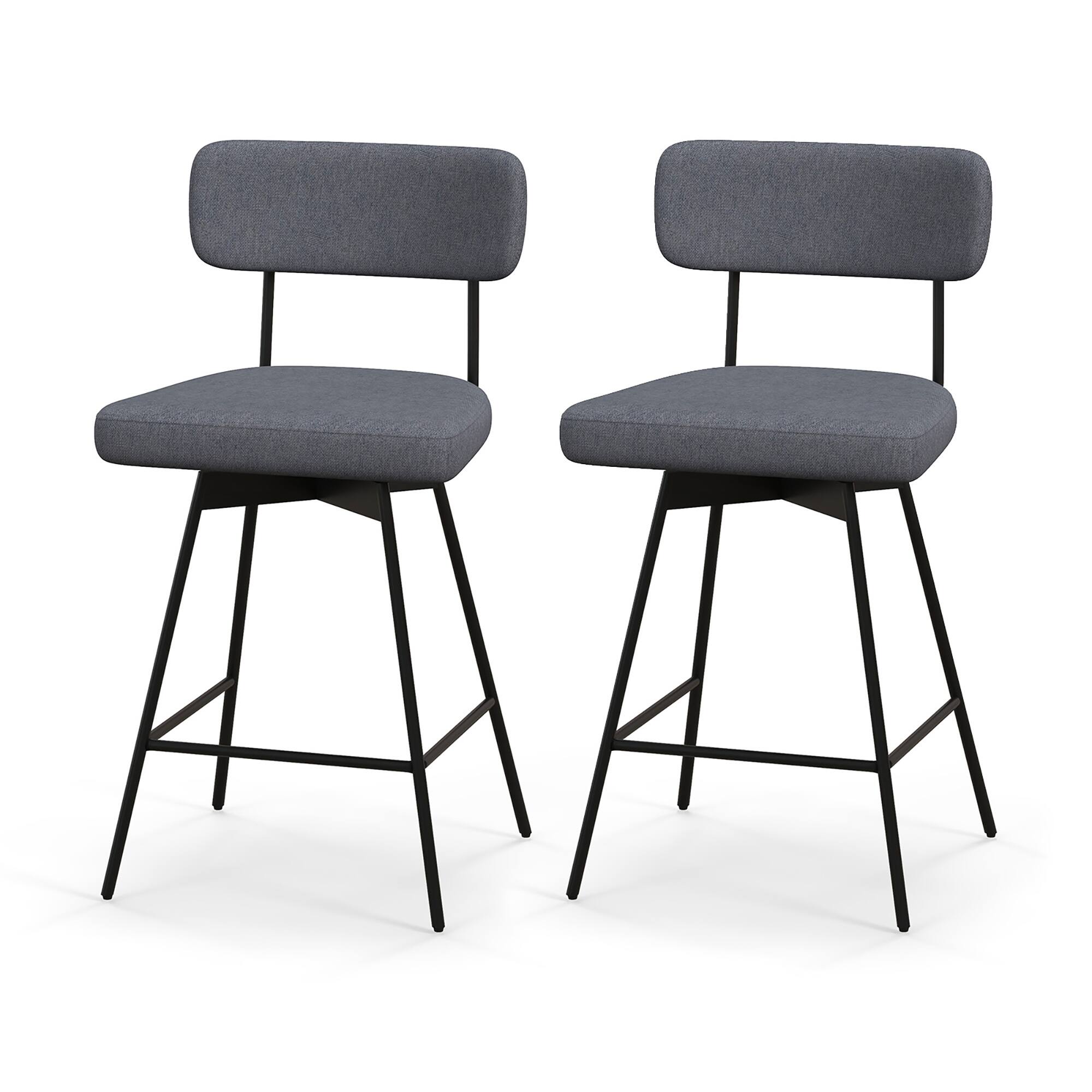 Front. Gymax - Gymax Bar Stools Set of 2 Modern Upholstered 360ºSwivel Bar Chairs 25'' Counter Height Barstools Grey - Grey.