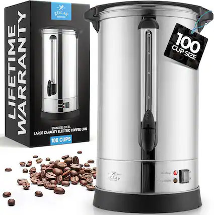 LIFETIME WARRANTY
ZULAY KITCHEN
STAINLESS STEEL LARGE CAPACITY ELECTRIC COFFEE URN
100 CUPS
100 CUP SIZE
Heating
Keep Warm
