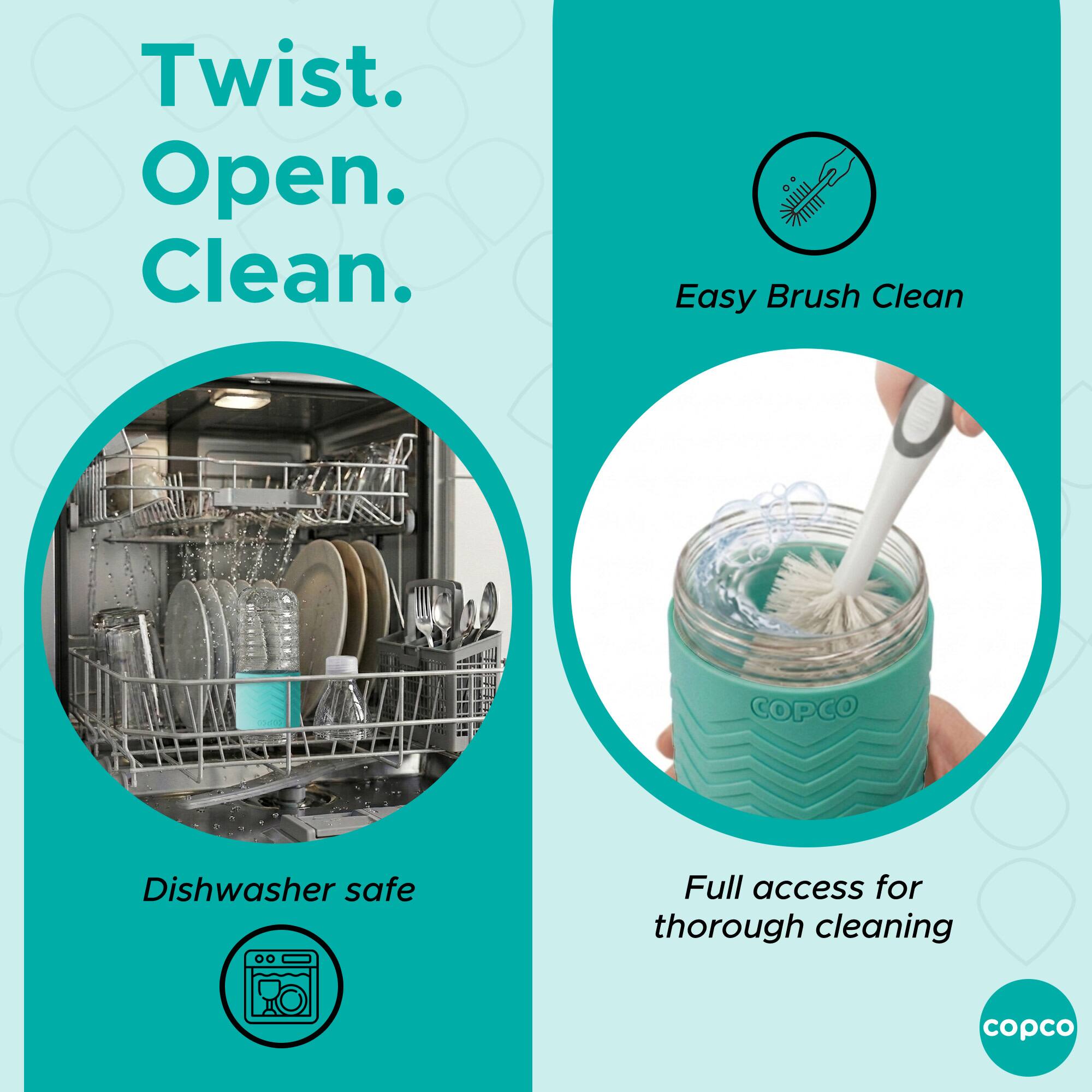 Twist. Open. Clean.

Easy Brush Clean

Dishwasher safe

Full access for thorough cleaning

COPCO